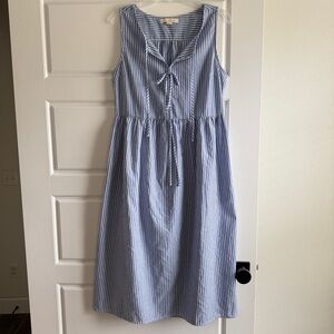 Cotton Bow Front Striped Midi Dress